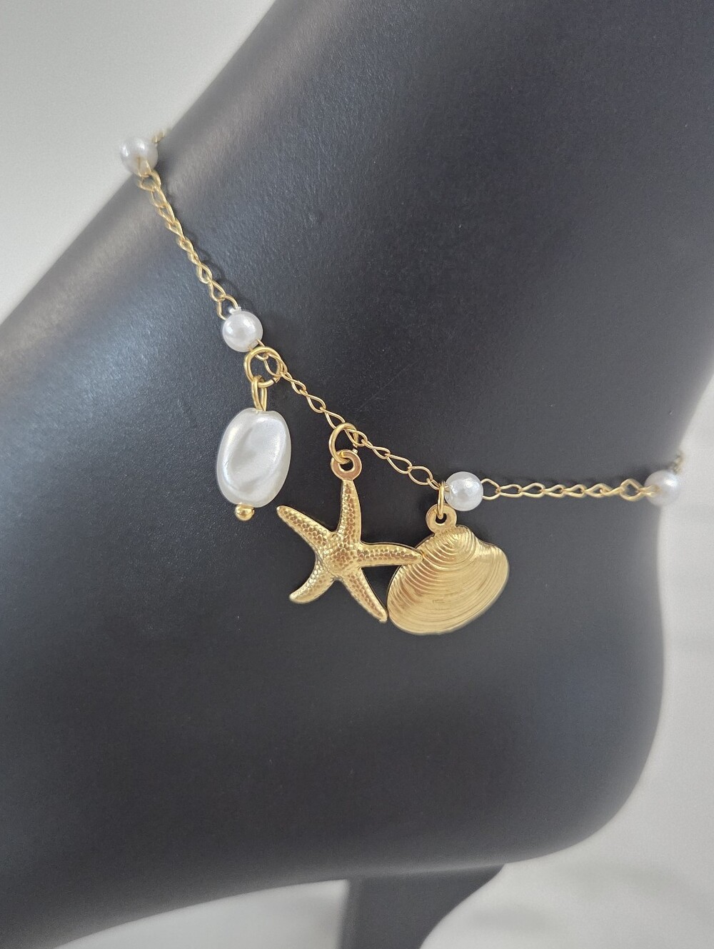 ​Gold Shell Starfish Pearl Anklet Nautical Charm Bracelet Boho Summer Jewelry - Picture 7 of 12